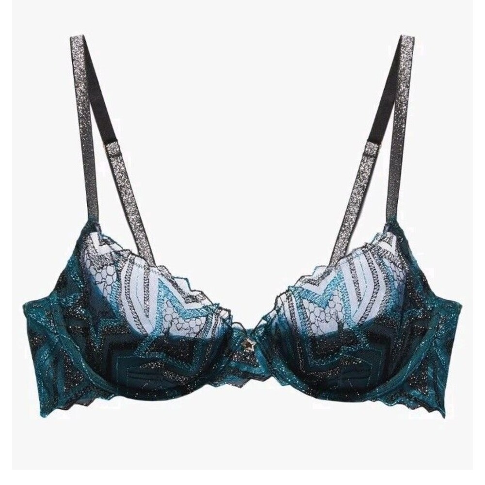 Savage X Fenty Shining Star Half Cup Plunge Bra Starstruck Wildflower 36B NWT